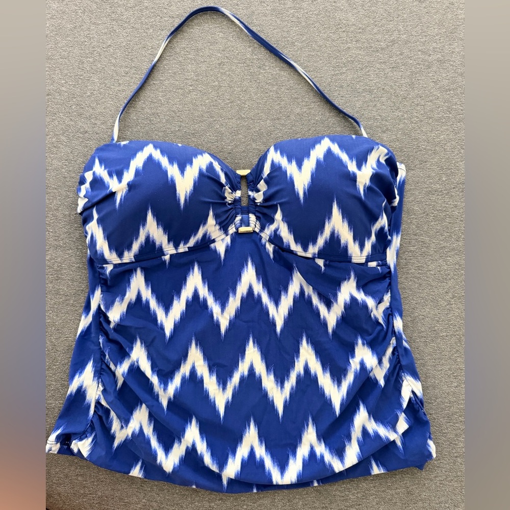 La Blanca Blue and White Zigzag Bandeau Tankini Top